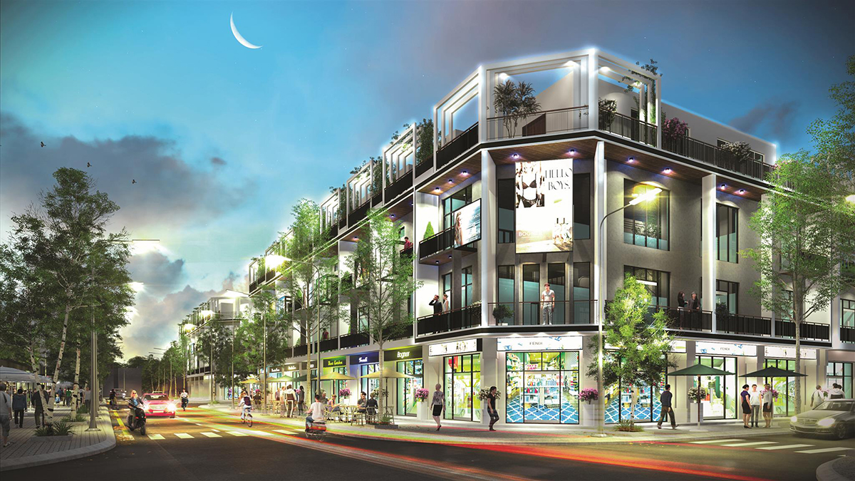 Thiết kế nhà phố thương mại shophouse tại Khu phố chợ Điện Nam Bắc với mặt tiền kinh doanh
